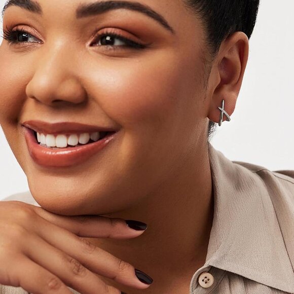 14K Gold Silver Stud Earrings for Women with Cubic Zirconia - Picture 5 of 7